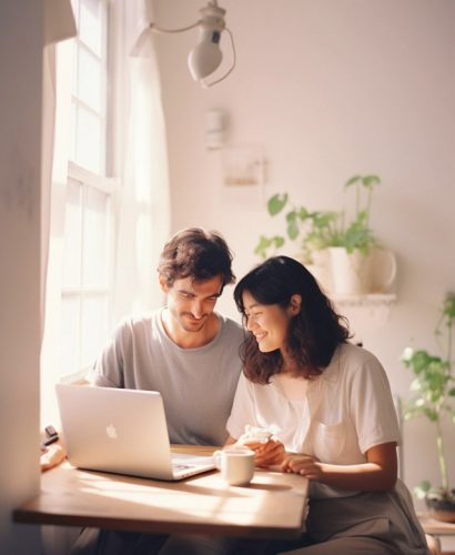 couple using laptop